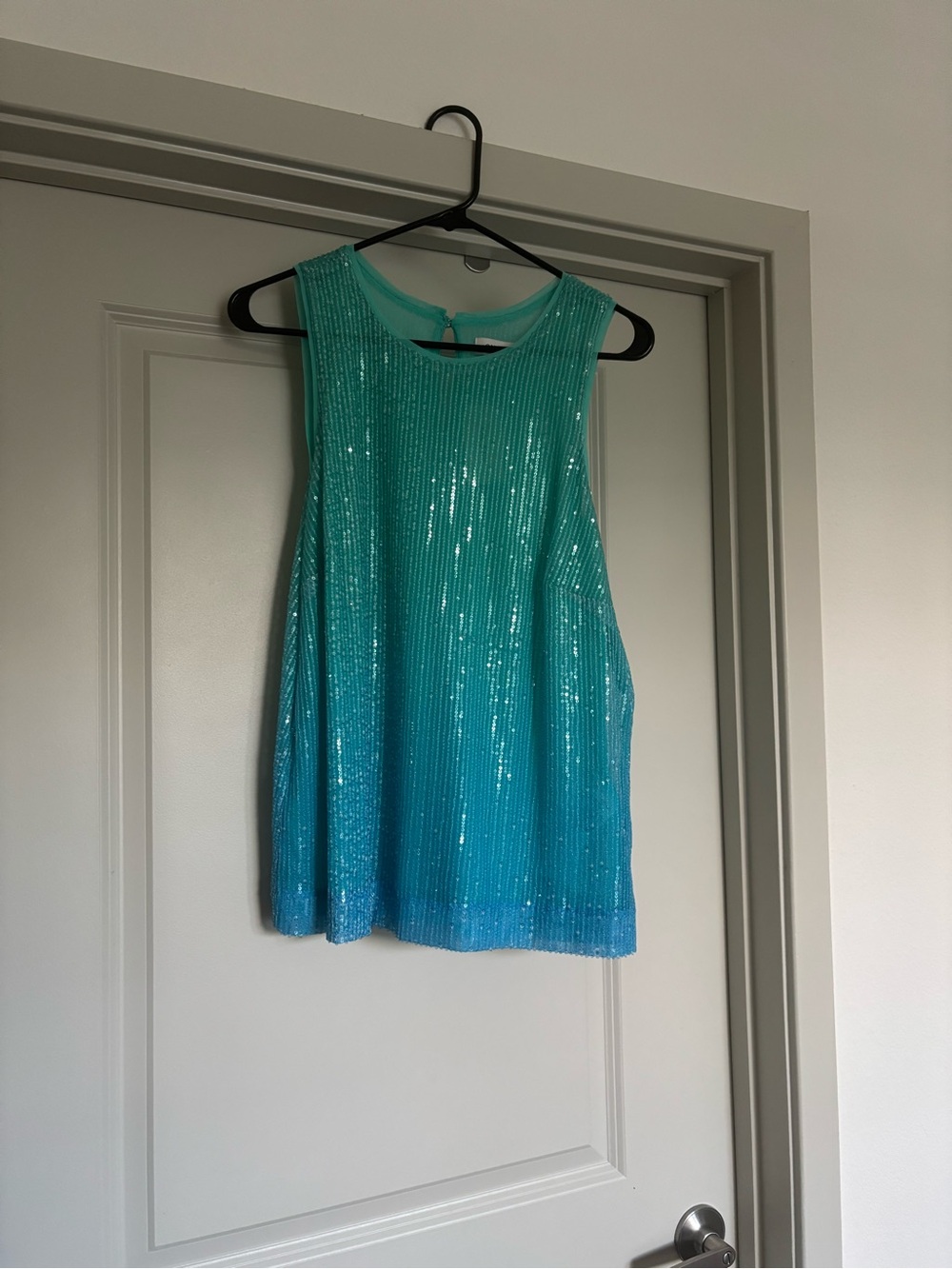 Sleeveless Sequin Ombre Tank Top - Teal to Aqua